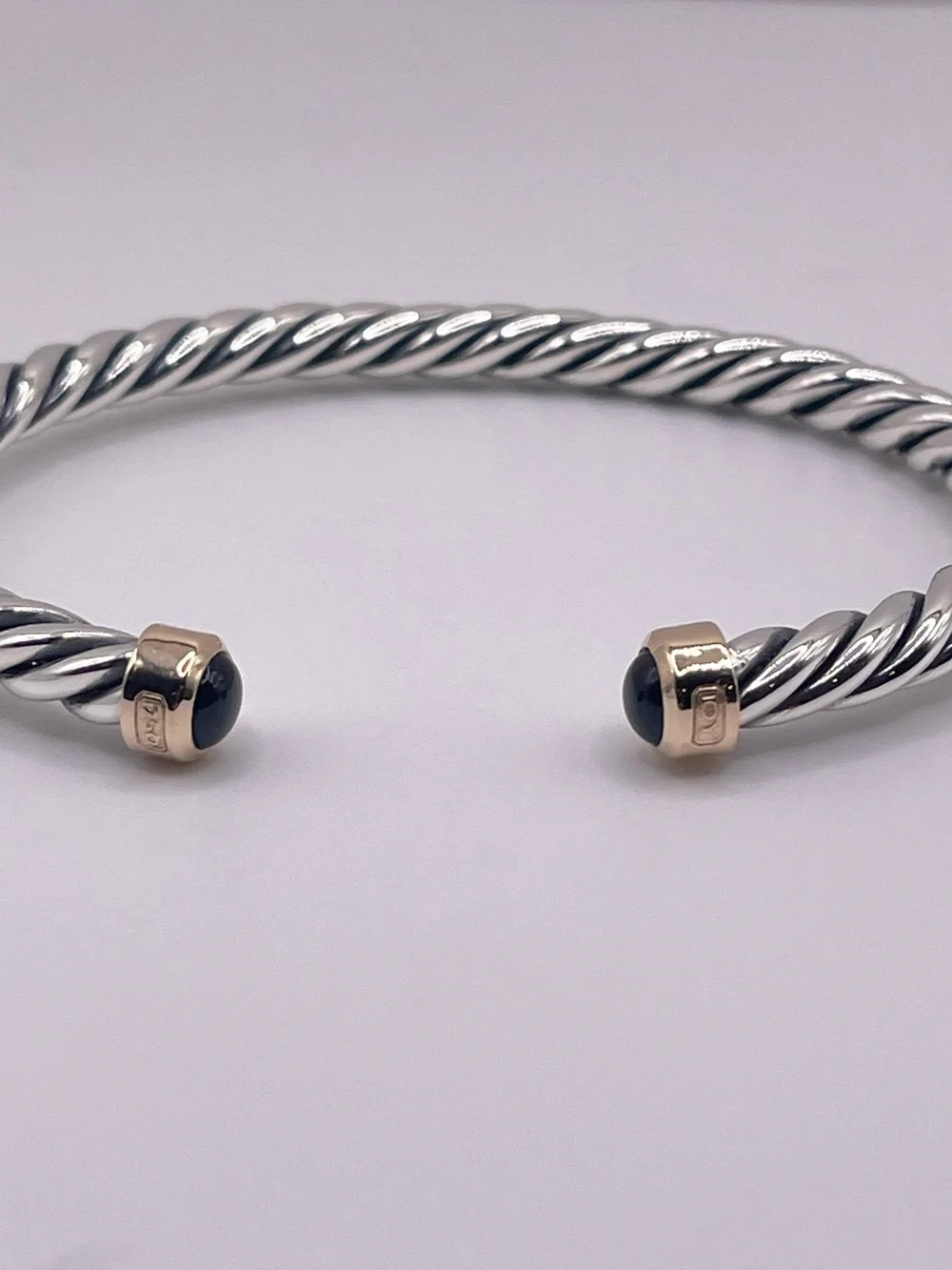 David Yurman Cable Cuff Bracelet with 18K Yellow Gold and Black Onyx, 6mm